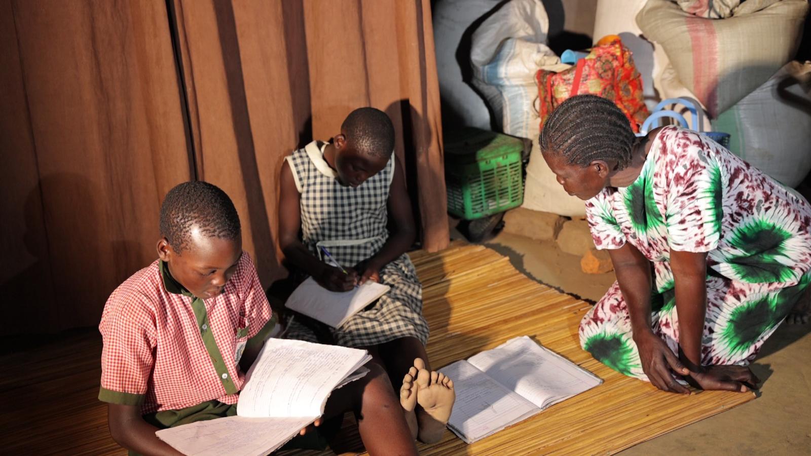 Children studying with clean lighting at home